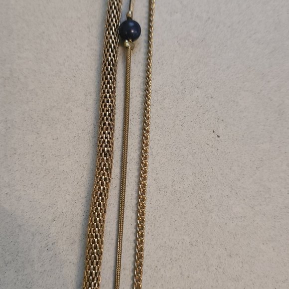 3 Chain Necklace with Blue Bead Accents - Picture 7 of 8